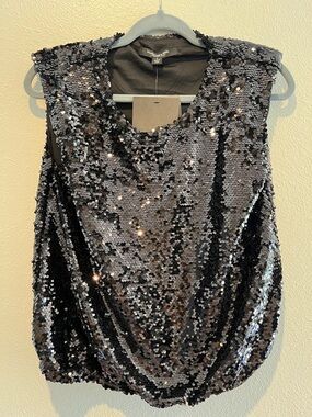 Andrew Marc Black Sequin Tank Top